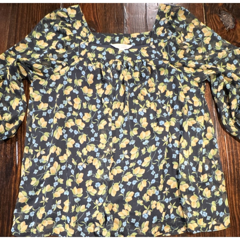 LC Lauren Conrad Womens Chiffon Blouse Floral and Lemon Sz M